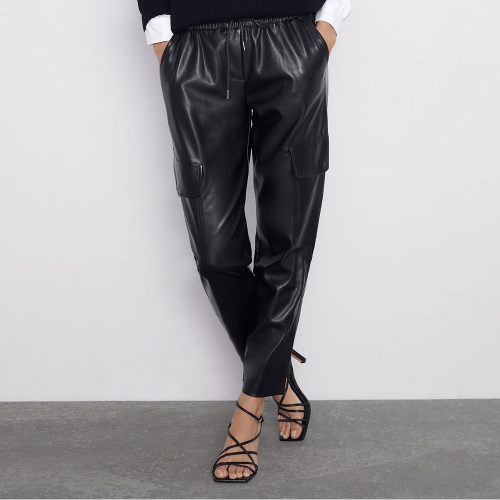 Zara Faux Leather Cargo Jogger Pants | size M